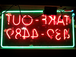 TUO EKAT: Take Out Sign - Jr. Mex (Super Mex), 2nd Street, Belmont Shore